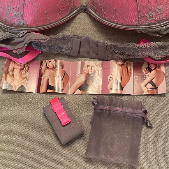 Victoria Secret Pink and Gray Lace Push-Up Convertible Bra Set NW/OT